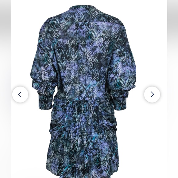 IRO DENIZ Blue Purple abstract DRESS NEW LUXURY A0554 Cotton Ruched Waist sz 34 - Picture 5 of 16